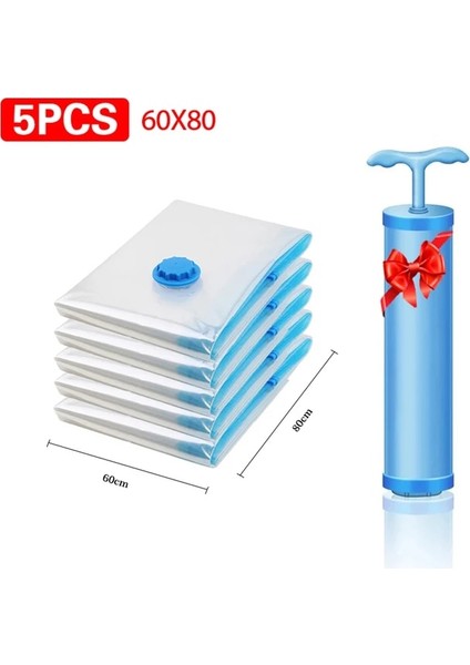 5 Adet 60X80 Uygun Vakum Poşeti Depolama Ev Düzenleyici Şeffaf Elbise Organizatör Mühür Sıkıştırılmış Seyahat Tasarruflu Çanta Paketi (Yurt Dışından)