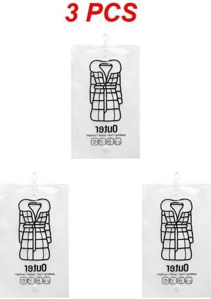 Stil C 3 Adet 1 ~ 5 Adet Dolap Asılı Organizatör Vakum Torbası Elbise Saklama Çantası Askı ile Yerden Tasarruflu Temizle Mühür Çanta Dolap Sıkıştırılmış (Yurt Dışından)