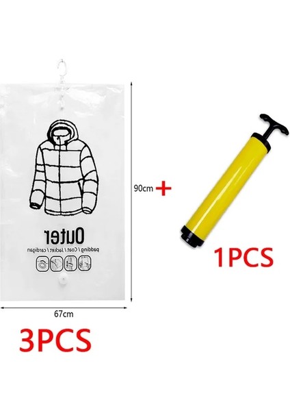90X67CM Set 3 Vakum Asılı Saklama Torbaları Yerden Tasarruf Sağlayan Giysiler Sıkıştırma Vakum Yeniden Kullanılabilir Dolap Vakum Saklama Torbası Kapakları Aşağı Giysiler (Yurt Dışından)