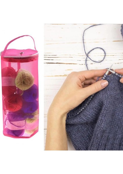 Pembe Yün Örgü Çanta Faydalı Sap Tasarımı Yerden Tasarruf Sağlayan Şeffaf Yün Iplik Depolama Kılıfı Ev Gereçleri Iplik Saklama Çantası Yün Örgü Çanta (Yurt Dışından) fırsatları