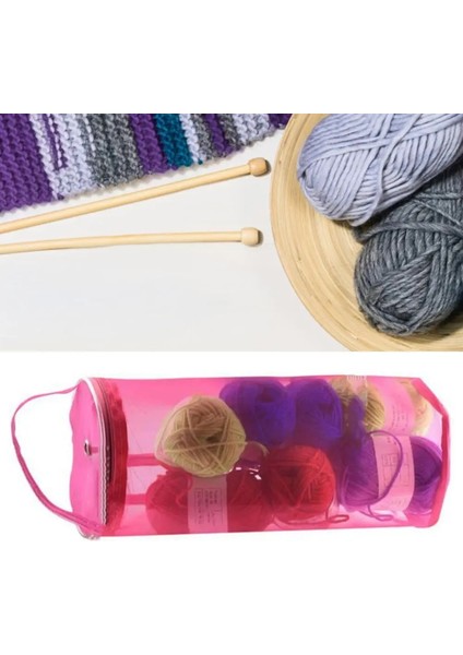 Pembe Yün Örgü Çanta Faydalı Sap Tasarımı Yerden Tasarruf Sağlayan Şeffaf Yün Iplik Depolama Kılıfı Ev Gereçleri Iplik Saklama Çantası Yün Örgü Çanta (Yurt Dışından) indirimleri