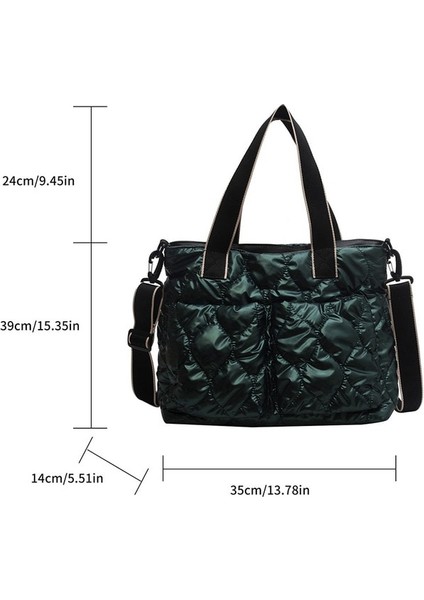 Yeşil 35CMX14CMX39CM Moda Kış Uzay Pamuk Kadın Omuz Çantası Aşağı Dolum Bayan Çanta Büyük Kapasiteli Bez Çantalar Kapitone Alışveriş Seyahat Çantası (Yurt Dışından)