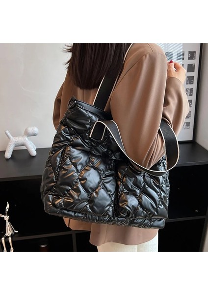 Yeşil 35CMX14CMX39CM Moda Kış Uzay Pamuk Kadın Omuz Çantası Aşağı Dolum Bayan Çanta Büyük Kapasiteli Bez Çantalar Kapitone Alışveriş Seyahat Çantası (Yurt Dışından) fırsatları