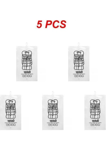 Stil C 5 Adet 1 ~ 5 Adet Dolap Asılı Organizatör Vakum Torbası Elbise Saklama Çantası Askı ile Yerden Tasarruflu Temizle Mühür Çanta Dolap Sıkıştırılmış (Yurt Dışından)
