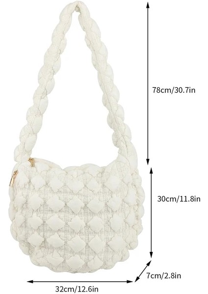 Beyaz Pileli Kapitone Bulut Tote Çanta Kadın Kontrol Yastıklı Omuz Çantaları Uzay Pamuk Trend Crossbady Çanta Moda Büyük Kapasiteli Çanta (Yurt Dışından)