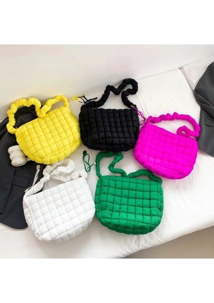 Beyaz Pileli Kapitone Bulut Tote Çanta Kadın Kontrol Yastıklı Omuz Çantaları Uzay Pamuk Trend Crossbady Çanta Moda Büyük Kapasiteli Çanta (Yurt Dışından) fırsatları