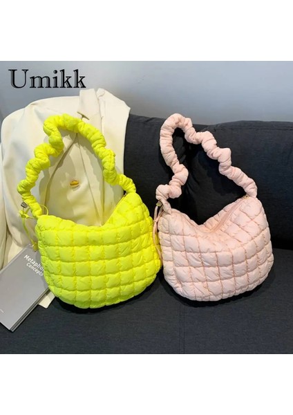 Haki Pileli Kapitone Bulut Onay Tote Çanta Kadın Uzay Pamuk Yastıklı Crossbody Çanta Moda Basit Büyük Kapasiteli Rahat Alışveriş Çantası (Yurt Dışından) modelleri