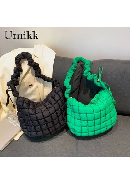 Haki Pileli Kapitone Bulut Onay Tote Çanta Kadın Uzay Pamuk Yastıklı Crossbody Çanta Moda Basit Büyük Kapasiteli Rahat Alışveriş Çantası (Yurt Dışından) fırsatları