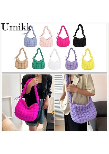 Haki Pileli Kapitone Bulut Onay Tote Çanta Kadın Uzay Pamuk Yastıklı Crossbody Çanta Moda Basit Büyük Kapasiteli Rahat Alışveriş Çantası (Yurt Dışından) indirimleri