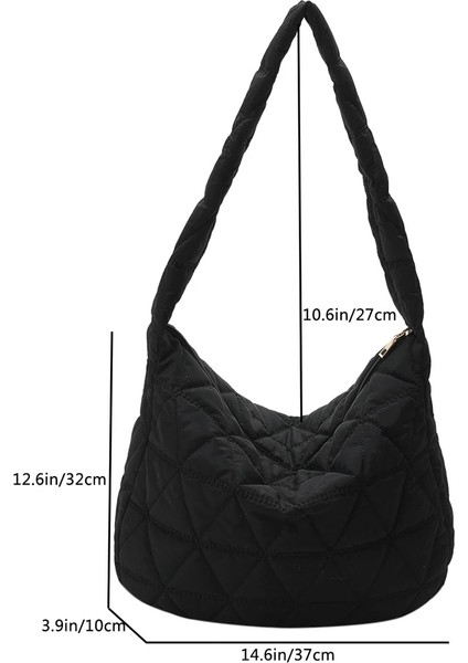 Mavi Naylon Kafes Desen Omuz Çantası Uzay Pamuk Crossbody Çanta Bayanlar Büyük Kapasiteli Tote Çanta Tüy Yastıklı Kadın Kapitone Alışveriş Çantası (Yurt Dışından) fiyatları