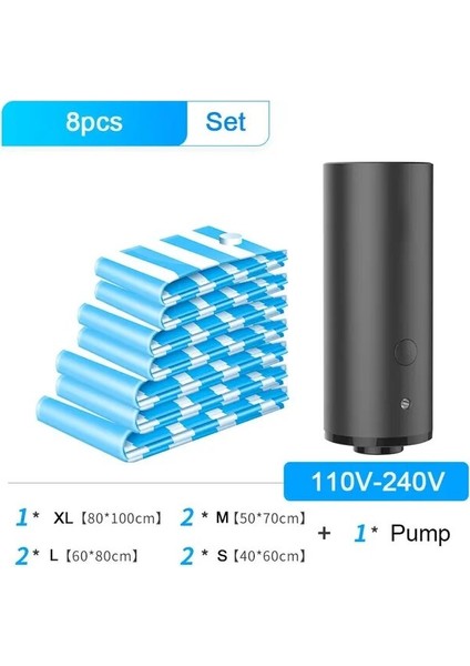 B Seti - Siyah Pompa Elektrikli Vakum Depolama Pompası Hava Kompresörü Giysi Organizatör Çantası Gıda Sous Vide Çantaları Ev Seyahat Mühür Yerden Tasarruf Paketi (Yurt Dışından)