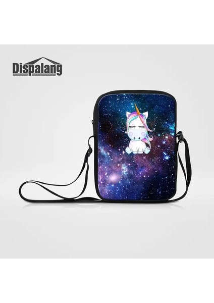 Mini Messenger BAG14 23X17X5CM Evren Uzay Unicorn Kadın Vintage Messenger Çanta Özel Görüntü Baskı Bayanlar Rahat Çanta Kızlar Mini Crossbody Omuz Çantası (Yurt Dışından)