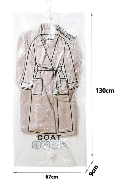 67X130CM x 9cm 1 Adet Dolap Asılı Organizatör Vakum Torbası Elbise Saklama Çantası Askı ile Yerden Tasarruflu Şeffaf Mühür Çanta Dolap Sıkıştırılmış Çanta (Yurt Dışından)