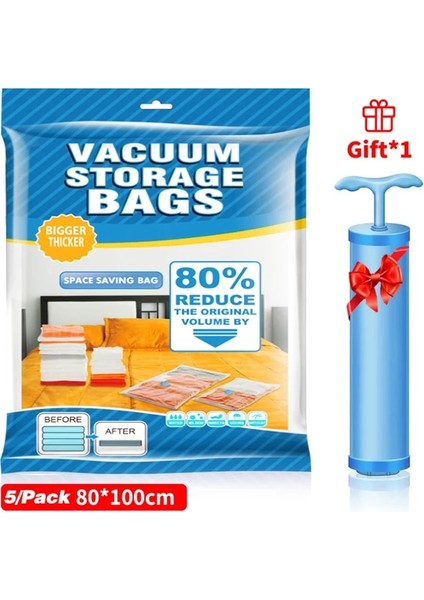 5 Adet 80X100 cm Yeni 1/5/10 Adet Vakum Saklama Torbası Uzay Tasarruflu Seyahat Saklama Çantası Yatak Yastık Havlu Giyim El Pompası ile Vakum Torbası Ambalaj (Yurt Dışından)