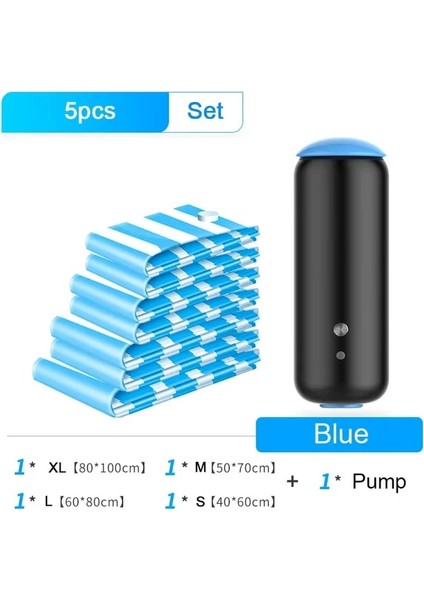 Mavi Pompa-4 Çanta Us Plug Çok Fonksiyonlu Hava Vakum Pompası Şişirme Makinesi Giysi Saklama Çantası Organizatör Gıda Sous Vide Vakumlama Makinesi Ambalaj Paketleyici (Yurt Dışından)