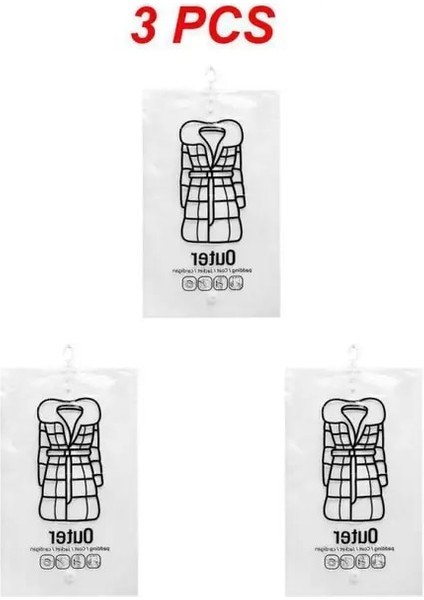 Stil C 3 Adet 1 ~ 5 Adet Dolap Asılı Organizatör Vakum Torbası Elbise Saklama Çantası Askı ile Yerden Tasarruflu Temizle Mühür Çanta Dolap Sıkıştırılmış (Yurt Dışından)