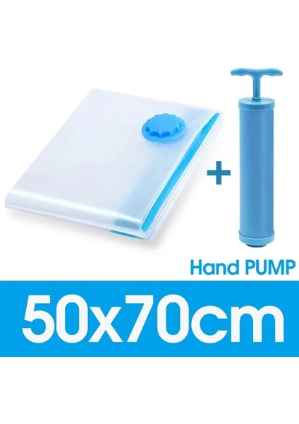 F-50X70CM-1KIT Şeffaf Vakum Sıkıştırma Torbası El Pompası ile Ev Giysileri Için Yorgan Saklama Çantası Yerden Tasarruflu Çift Fermuarlı Mühür Vakum Torbaları (Yurt Dışından)