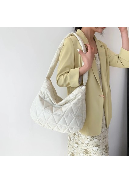 Haki Naylon 2023 Kadın Kafes Desen Satchel Tüy Yastıklı Kadın Kapitone Tote Çanta Uzay Pamuk Omuz Çantası Büyük Kapasiteli Crossbody Çanta (Yurt Dışından) fiyatları