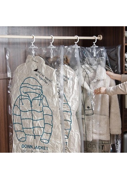 El Pompası Hava Vakum Torbaları Organizatör Elbise Dolabı Elbise Şeffaf Sıkıştırma Mühür Saklama Çantası Askı ile Asılı Yerden Tasarruf Edin (Yurt Dışından) fırsatları