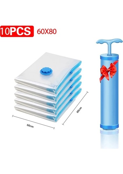 10 Adet 60X80 Vakumlu Saklama Çantası Elbise Organizatör Çantası Yatak Takımı, Yastıklar, Havlu, Yerden Tasarruf Sağlayan Seyahat Mühürlü Paket Vana ile Vakum Poşeti Paketi (Yurt Dışından)