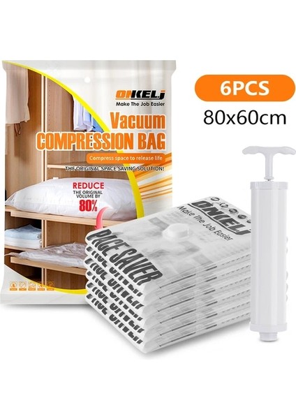80X60CM 6 Adet 1/6/12 Adet Vakum Poşeti Depolama Şeffaf Vakum Poşeti Giysi Organizatör Mühür Sıkıştırılmış Seyahat Yerden Tasarruf Sağlayan Çanta Paketi (Yurt Dışından)