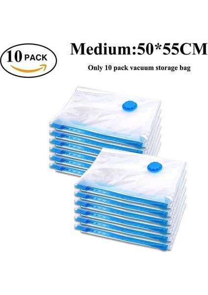 ONLY10 Adet Çanta M Orta 50X55 Vakum Saklama Torbaları Giysi Seyahat Çanta Düzenleyici Ücretsiz El Pompası Çift Fermuarlı Mühür Max Uzay Tasarrufu (Yurt Dışından)