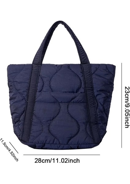 Mavi S Tasarımcı Kabarık Omuz Çantası Kadın Kapitone Uzay Pamuk Aşağı Tüy Yastıklı Çanta Büyük Kapasiteli Çanta Kış Alışveriş Tote Çanta (Yurt Dışından)