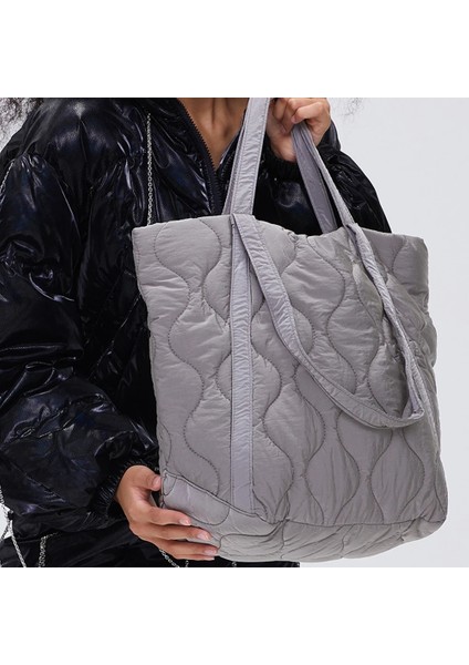 Mavi S Tasarımcı Kabarık Omuz Çantası Kadın Kapitone Uzay Pamuk Aşağı Tüy Yastıklı Çanta Büyük Kapasiteli Çanta Kış Alışveriş Tote Çanta (Yurt Dışından) modelleri