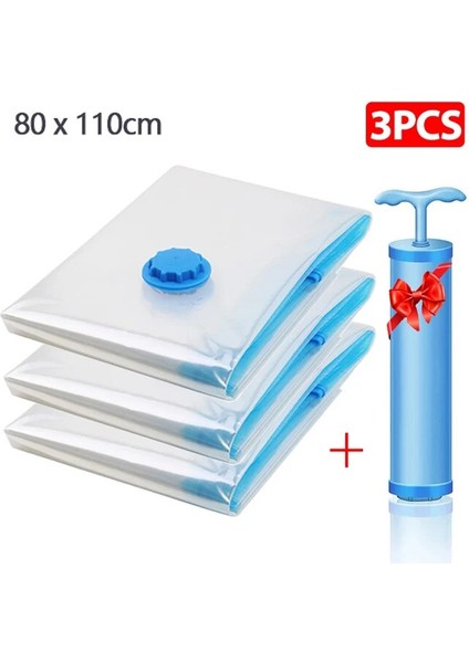 3 Adet 80X110 cm Vakum Poşeti Saklama Çantası Giysi Mühür Sıkıştırılmış Seyahat Space Saver Çanta Pompalı Ev Depolama Organizatör (Yurt Dışından)