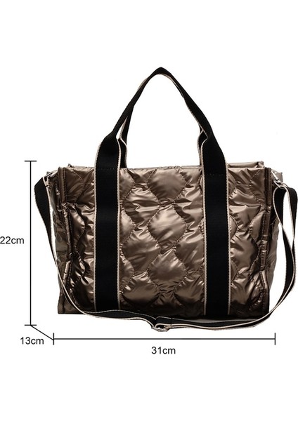 Şampanya Moda Büyük Tote Yastıklı Çanta Tasarımcısı Kapitone Kadın Omuz Çantaları Lüks Naylon Uzay Pamuk Crossbody Çanta Kış Çanta (Yurt Dışından)