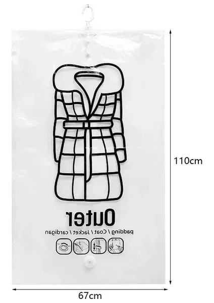 67X100CM Depolama Giysileri Yeniden Kullanılabilir Çanta Uzay Şeffaf Asılı Organizatör Konfeksiyon Sıkıştırma Torbaları Koruyucu Vakum (Yurt Dışından)