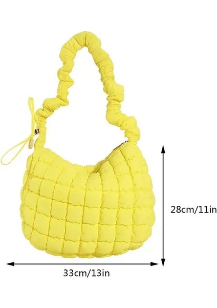 Sarı Kadın Kontrol Yastıklı Crossbady Çanta Pileli Kapitone Bulut Omuz Çantası Uzay Pamuk Trend Çanta Moda Büyük Kapasiteli Tote Çanta (Yurt Dışından)