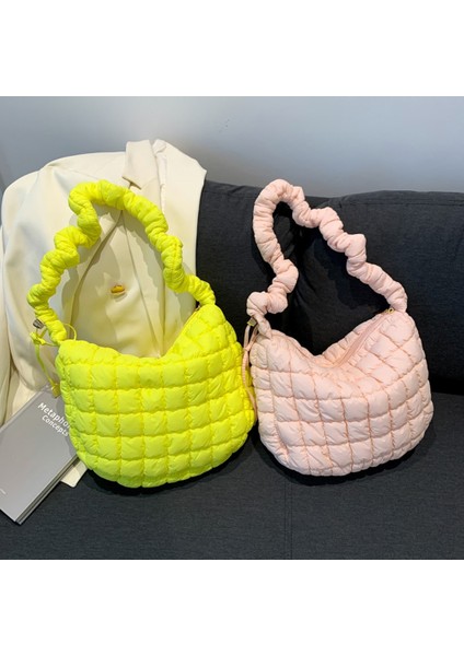 Sarı Kadın Kontrol Yastıklı Crossbady Çanta Pileli Kapitone Bulut Omuz Çantası Uzay Pamuk Trend Çanta Moda Büyük Kapasiteli Tote Çanta (Yurt Dışından) modelleri