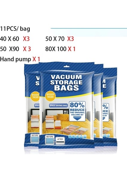 11 Adet Çanta ile Vakum Saklama Çantası Giysi Organizatör Çantası Yatak, Yastık, Havlu, Yerden Tasarruf Sağlayan Seyahat Mühür Paketi ile Vana Vakum Poşeti Paketi (Yurt Dışından)