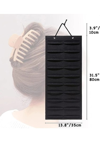 Siyah 80X35 cm Saç Fiyonkları Organizatör Duvar Asılı Büyük Kapasiteli Kafa Bandı Tutucu Saç Klip Depolama Askı Uzay Tasarruflu Saç Aksesuarı Saklama (Yurt Dışından)