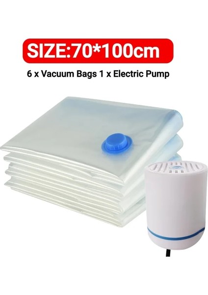70X100CM Pompa Seyahat Mühür Paketi Yeniden Kullanılabilir Vakum Sıkıştırma Mühürleyen Çanta Toz Geçirmez Yerden Tasarruflu El Pompası Giysi Battaniye Yatak (Yurt Dışından)