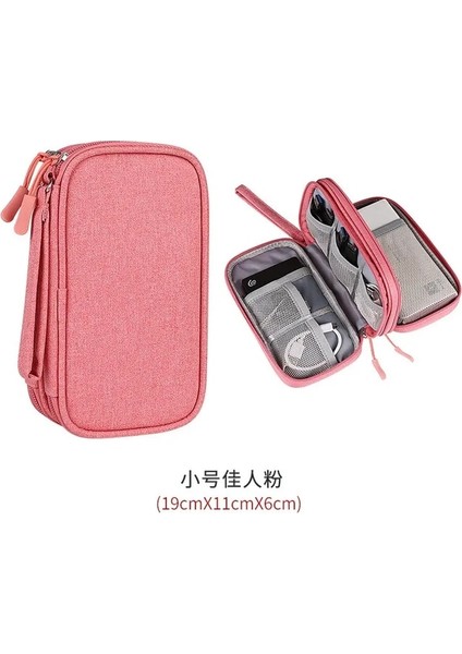 Pembe Taşınabilir Güç Bankası Çantası Elektronik Seyahat Çantası USB Aletleri Kabloları Teller Organizatör Sabit Disk Koruma Saklama Çantası (Yurt Dışından)