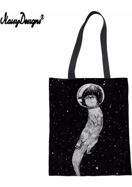 LMXL0174Z22 Noisydesigns Bayanlar Kanvas Alışveriş Bez Çantaları Su Samuru Uzayda Sürüklenen Baskı Kadın Alışveriş Çantası Özelleştirilmiş Yaz Plaj Çantası (Yurt Dışından) fiyatları