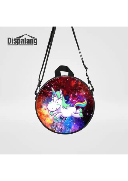 BACKPACK39 23X23X7CM Unicorn Baskı Kız Mini Yuvarlak Messenger Çanta Okul Evren Uzay Anaokulu Sırt Çantası Bebek Açık Seyahat Omuz Sırt Çantası (Yurt Dışından)