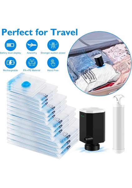 15 Torba ve Pompa Vakum Saklama Çantası Seyahat Saklama Çantası Elektrikli Pompa ile Katlanır Sıkıştırılmış Organizatör Space Saver Sızdırmazlık Giysi Yorgan (Yurt Dışından) fırsatları