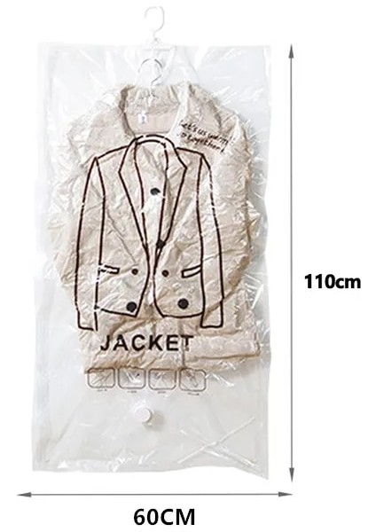 60X110CM Gardırop Sıkıştırılmış Çanta Dolap Asılı Organizatör Vakum Torbası Elbise Saklama Çantası Askı ile Yerden Tasarruf Temizle Mühür Çanta (Yurt Dışından)