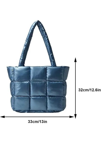 Mavi Uzay Pamuk Kadın Omuz Çantası Kapitone Yastıklı Yumuşak Çanta Kış Kabarık Tasarımcı Koltuk Altı Çanta Büyük Kapasiteli Aşağı Tote Çantalar (Yurt Dışından)