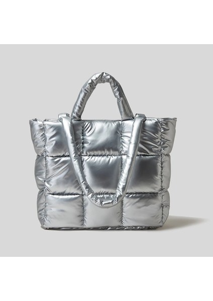 Mavi Uzay Pamuk Kadın Omuz Çantası Kapitone Yastıklı Yumuşak Çanta Kış Kabarık Tasarımcı Koltuk Altı Çanta Büyük Kapasiteli Aşağı Tote Çantalar (Yurt Dışından) modelleri