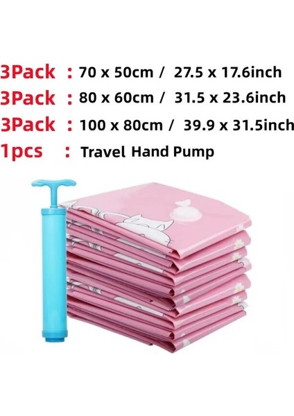 9 Paket ve 1 6-10 Adet Vakum Poşeti Giysi Saklama Çantası Için Vana ile Pembe Karikatür Katlanır Sıkıştırılmış Organizatör Seyahat Yerden Tasarruf Sağlayan Mühür Paketi (Yurt Dışından)