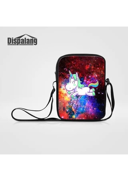 Mini Messenger BAG23 23X17X5CM Evren Uzay Unicorn Kadın Vintage Messenger Çanta Özel Görüntü Baskı Bayanlar Rahat Çanta Kızlar Mini Crossbody Omuz Çantası (Yurt Dışından)