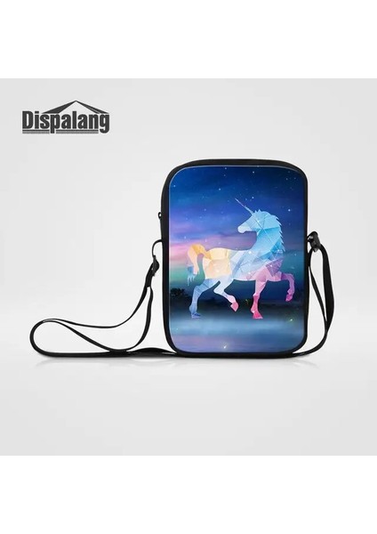 Mini Messenger BAG48 23X17X5CM Evren Uzay Unicorn Kadın Vintage Messenger Çanta Özel Görüntü Baskı Bayanlar Rahat Çanta Kızlar Mini Crossbody Omuz Çantası (Yurt Dışından)