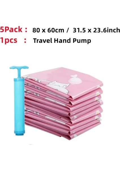 5 Paket 80X60 6- 10 Adet Vakum Poşeti Giysi Saklama Çantası Vana ile Pembe Karikatür Katlanır Sıkıştırılmış Organizatör Seyahat Yerden Tasarruf Sağlayan Mühür Paketi (Yurt Dışından)