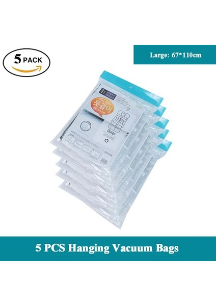 5 Adet Büyük Askılı Dolap Vakum Saklama Torbaları Orta ve Büyük Boyut Organizatör Yerden Tasarruf Dolap Sıkıştırılmış Askı Elbise Organizasyonu (Yurt Dışından)