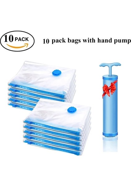 10 Paket Pompalı Çanta 60X80 cm 10/6/4 Paket Uzay Tasarruf Çantaları Elbise Organizatörü Vakum Saklama Mühürleyen Çantalar Battaniyeler Elbise Yastıkları Yorganlar El Pompalı (Yurt Dışından)