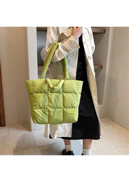 Kahverengi Tasarımcı Kabarık Omuz Çantası Kadın Kapitone Uzay Pamuk Aşağı Tüy Yastıklı Büyük Kapasiteli Çanta Kış Alışveriş Tote Bolsas (Yurt Dışından) modelleri